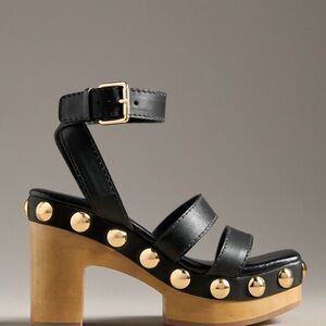 Anthropologie Black and Gold Platform Sandals